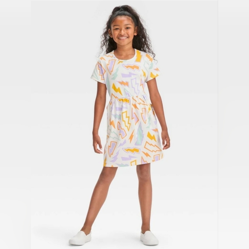 📢 NWT Cat & Jack Zigzag Dress  Orange, Purple, Yellow (Size: M/8)